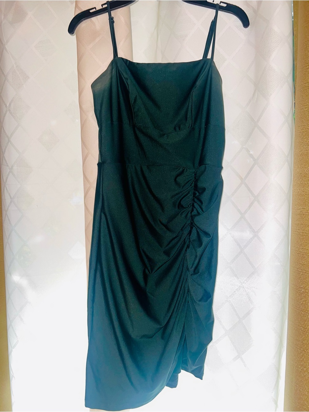 Green Ruched Spaghetti-Strap Dress